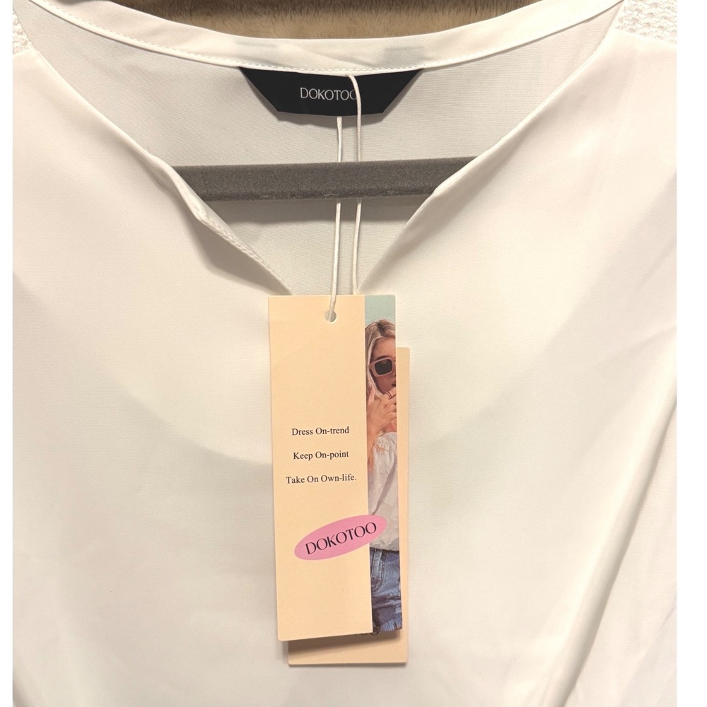 DOKOTOO Womens White V Neck Twisted Front Mesh Sleeve Top Blouse Shirt L - Picture 3 of 6